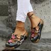 Fashion New Baotou Ethnic Half Slippers for Women Flat Bottom Flower Thick Sole Retro Women's Platform Sandals Mules Summer Footwear