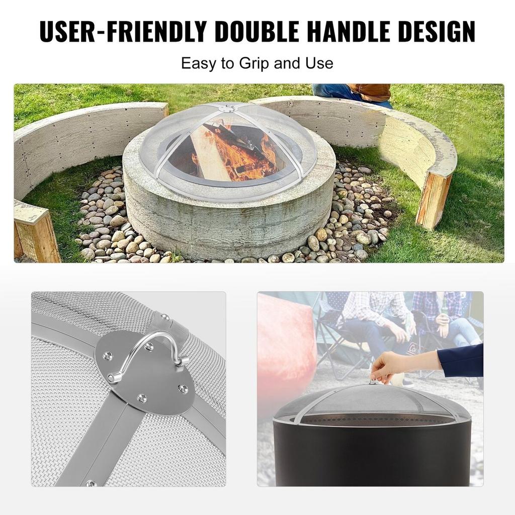 Fire Pit Spark Screen Round 36", Reinforced Heavy Duty Steel Metal Cover, Outdoor Firepit Lid, Easy-Opening Top Screen Covers Round with Ring Handle