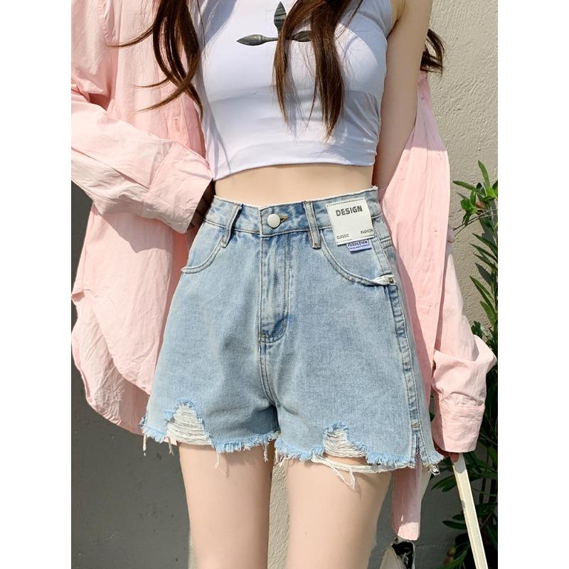 Черные джинсовые шорты женские летние тонкие широкие с высокой талией свободные узкие края