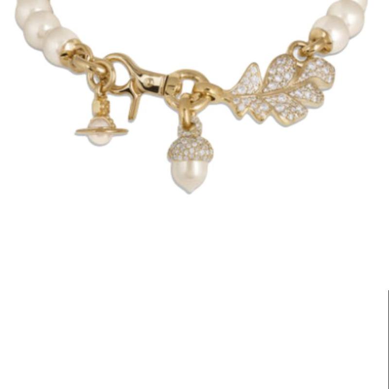 Vivienne Westwood Acorn and Leaf Pattern Brass Necklace Women's Gold/Cream 63010146-02R657