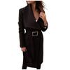 Women's  Winter Long Sleeve Lapel Pocket Casual Coat Belt Woolen Coat