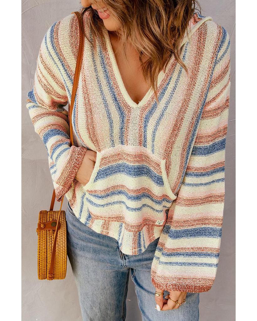 Azura Exchange Полосатый вязаный свитер с капюшоном и карманом-кенгуру