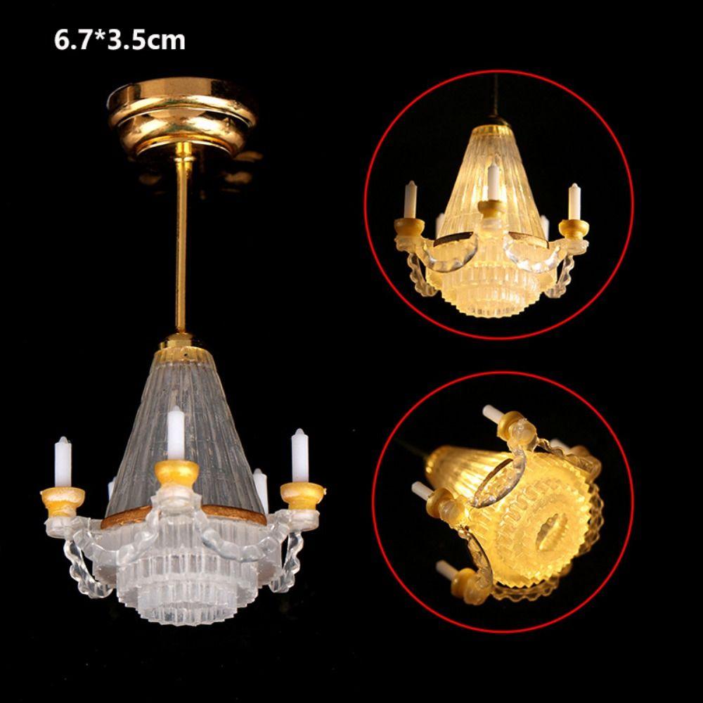 Mini Miniature LED Golden Light 1:12 Home Table Lamp Model Doll House Accessories