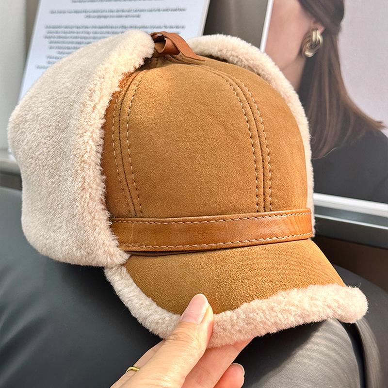 Женские Меховые Шапки-Ушанки из Овечьей Шерсти Теплые Толстые Шапки-Авиаторы Девушки Меховая Бейсболка Русская Унисекс Шляпа Высокого Качества Зимняя Кожаная Шляпа