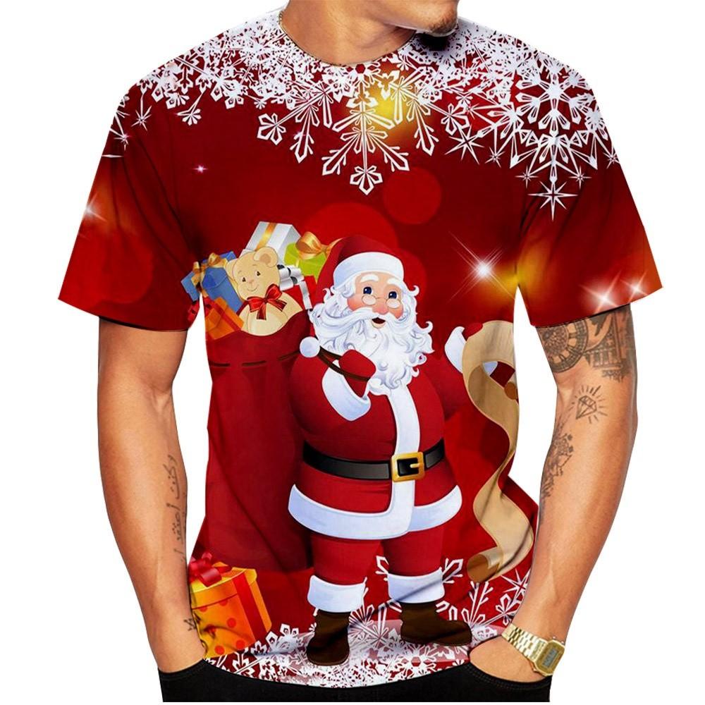 Christmas Elk 3D Print T Shirt For Men X'mas Harajuku Streetwear Fashion O-neck Short Sleeve Tops New Year Gift Oversized T-shirts