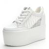 12cm New Air Mesh Leather Genuine Platform Wedge Flats Summer Spring Boot Ankle Women High Brand White High Heels Shoes