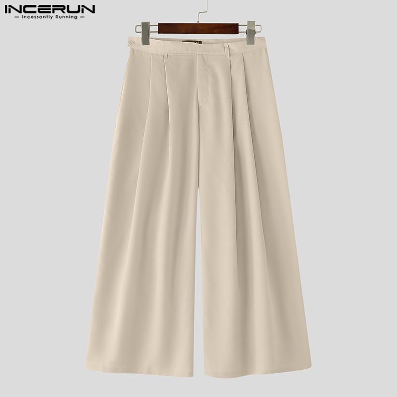 INCERUN Мужские повседневные брюки с высокой талией на молнии и длинными широкими штанинами