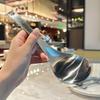 Stainless Steel Spoon Korean Long Handle Tableware Thicken Stirring Ice Spoon Meal Spoon Household Dinner Spoon