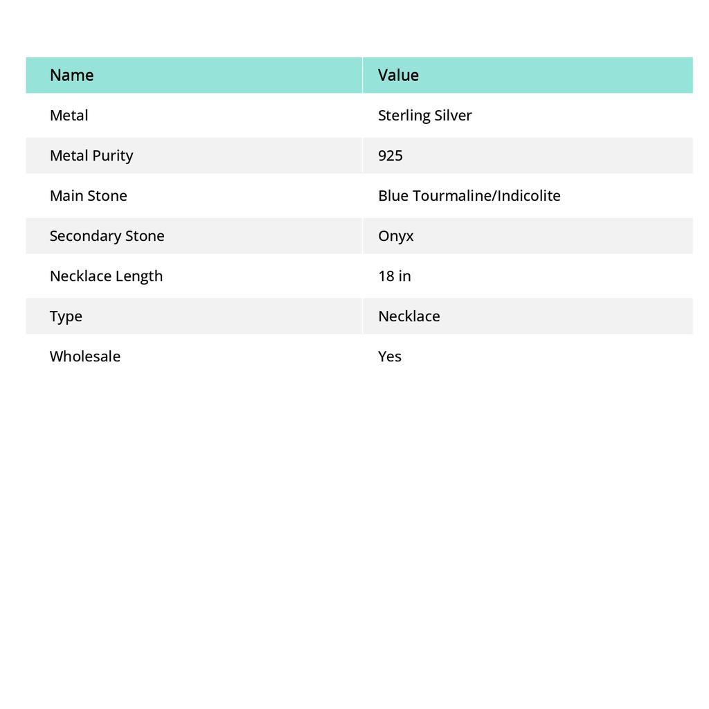 Indicolite Tourmaline, Onyx Gemstone 925 Sterling Silver Necklace 18"