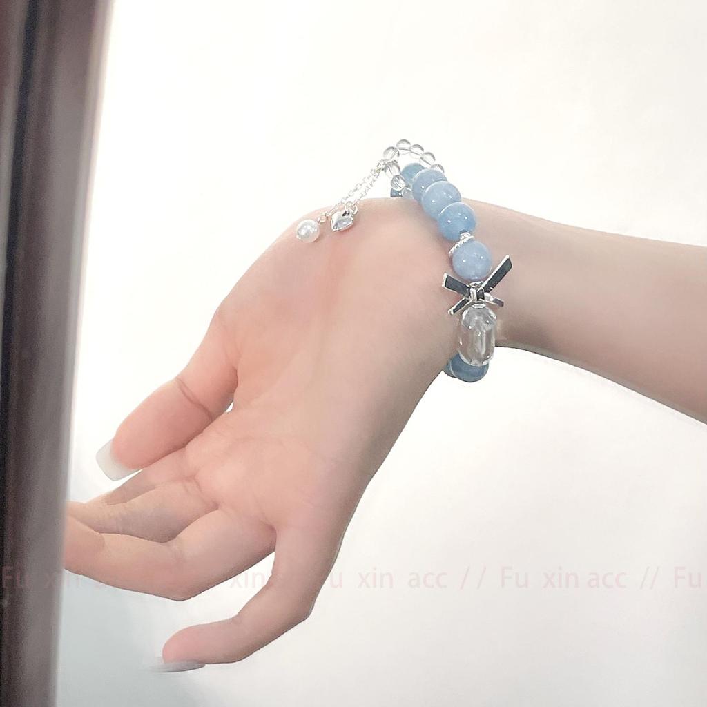 Браслет с кисточками из аквамаринового жемчуга и хрустальными бусинами - New Light Luxury & Literary Chinese Style