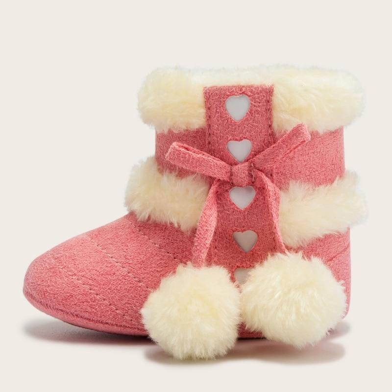 Зимние детские зимние сапоги для маленьких мальчиков и девочек, обувь на мягкой подошве, милые помпоны, флисовые сапоги для первых ходунков для малышей с плюшевой подкладкой, для новорожденных, От 0 до 18 месяцев