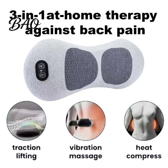 Travel Relief Support Pad Back Lumbar Pillow, 3-in-1 Rechargeable Memory Foam Bed Cushion with Vibration Electric Massager And Heat, Portable Massage