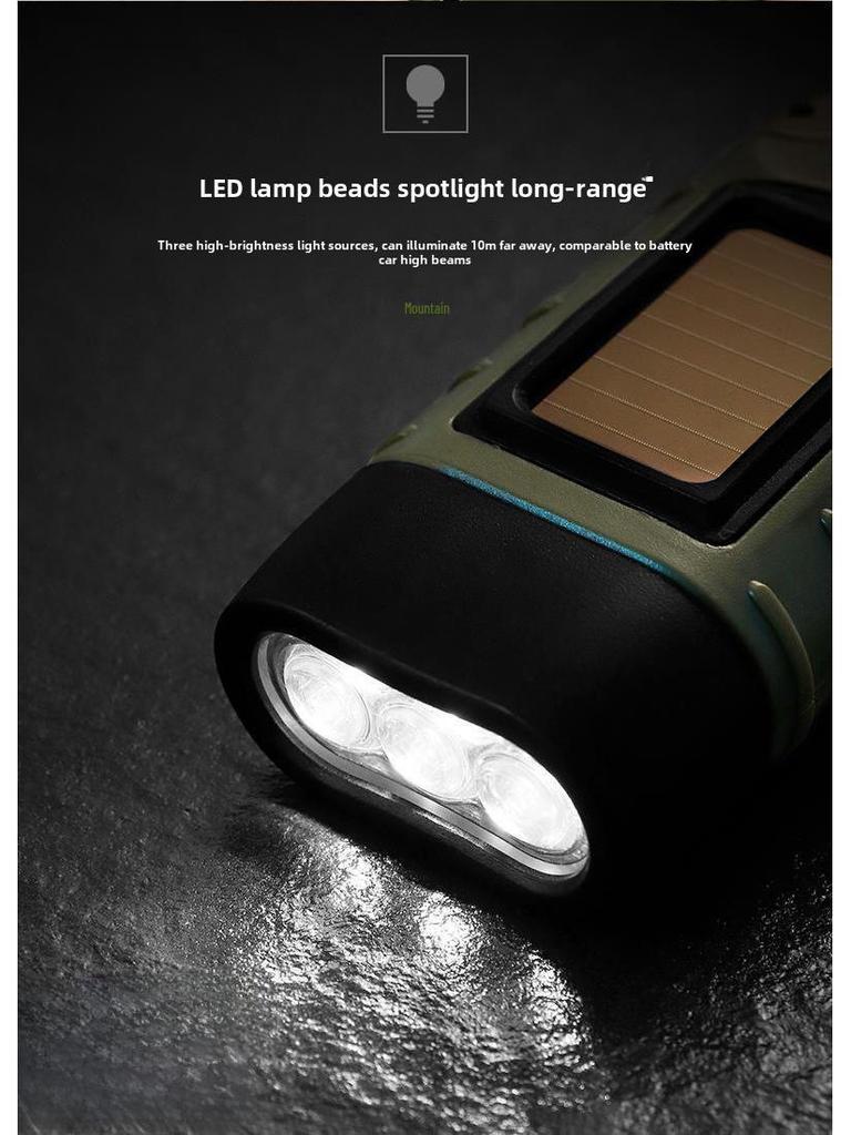 Germany Export Outdoor Solar & Hand-Crank Rechargeable Multifunction Flashlight