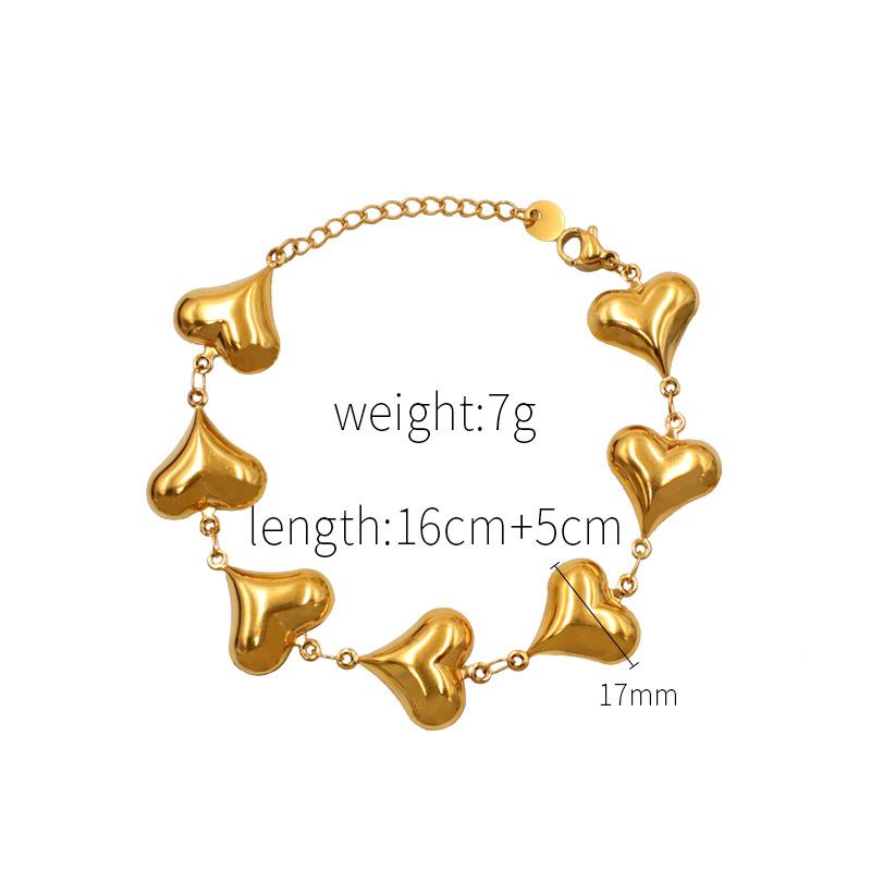 Fashion Stainless Steel 18K Gold Plated Big Heart Pendant Chunky Necklace Bracelet Women Party Jewelry Set