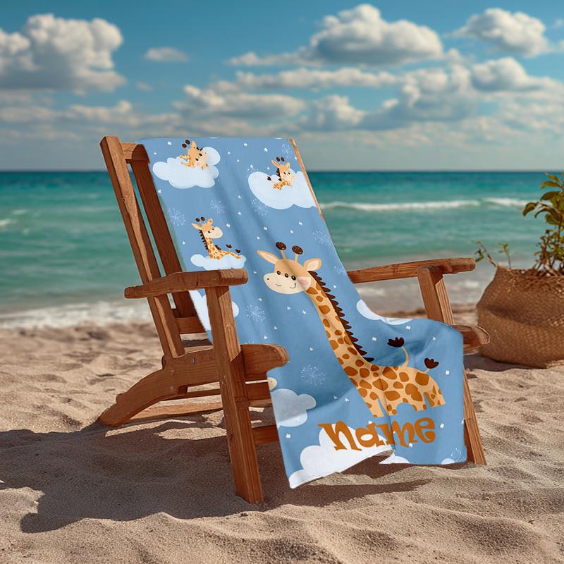 Custom Name Ultra-Soft Beach Towel with Giraffe Theme,Ideal for Pool - Camping, Diving - Perfect Travel Essential, Vibrant Beach Towel.