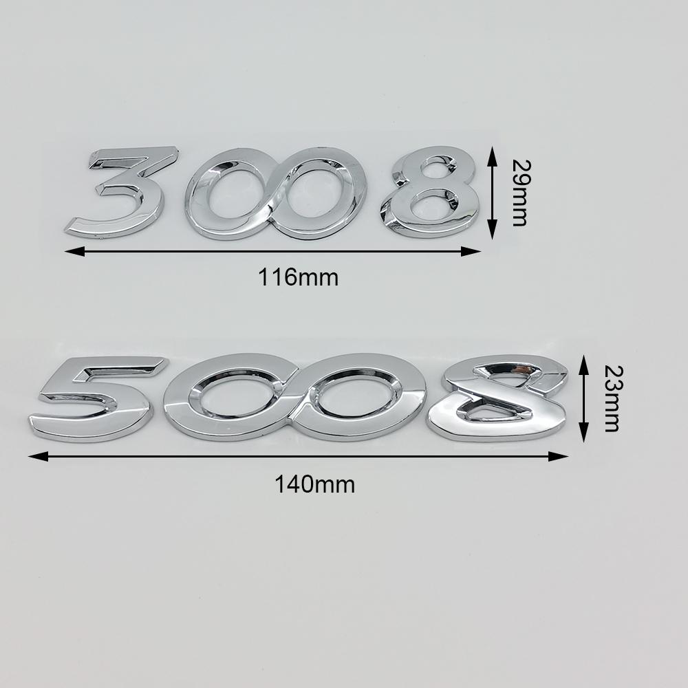 3D ABS Car Stickers Chrome Black Logo Letters 2008 3008 4008 5008 Emblem Badge For Peugeot Rear Trunk Sticker Decal Accessories