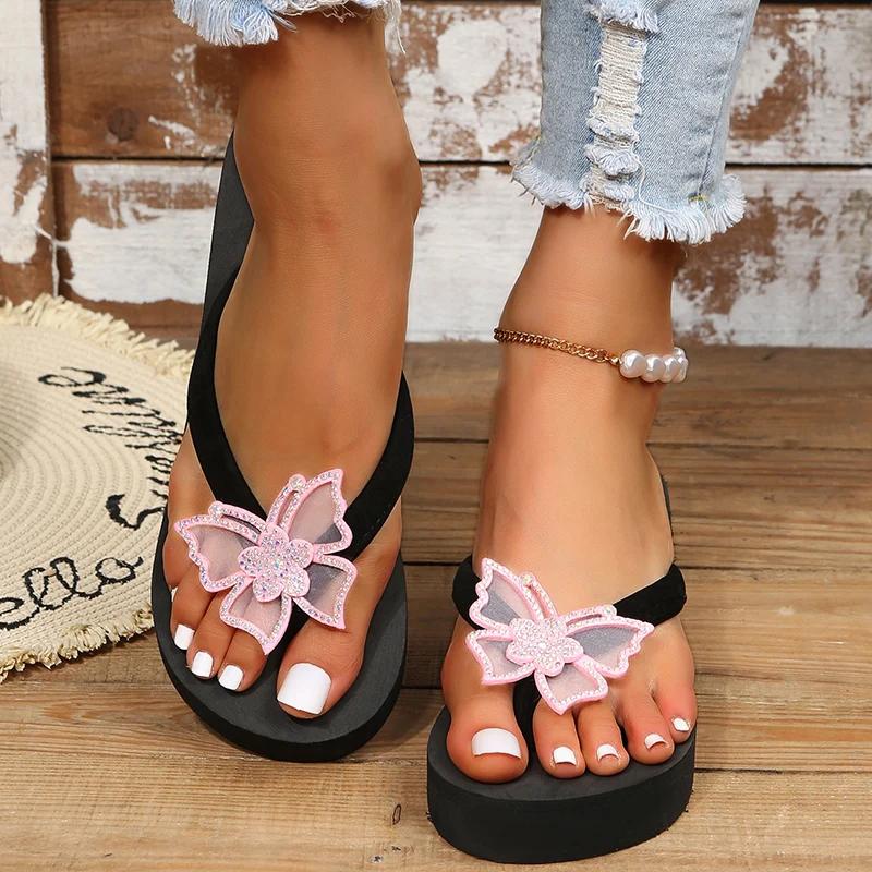 Fashion Fashion Bowknot Wedges Flip Flops Women Clip-Toe Platform Summer Slippers Woman Plus Size Elegant Non-Slip Sandals Mujer