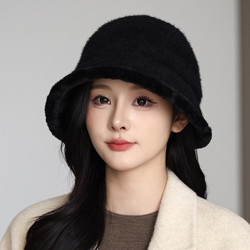 Autumn and winter new fisherman's hat children plain and versatile bucket hat thickened warm and cold-proof plush basin hat tide