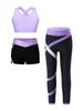 Kids 3 Piece Dance Outfit Tracksuit Girls Cross Nack Tank Sport Bra with Yoga Pants Leggings Ballet Shorts Set