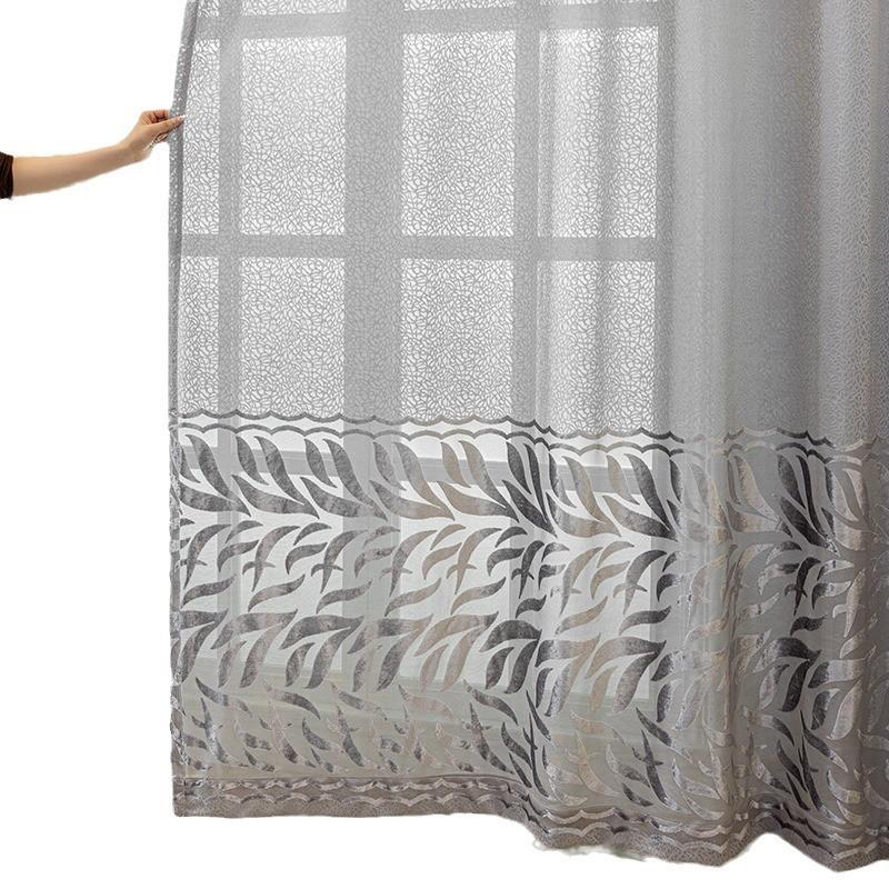 Modern Gray Jacquard Sheer Curtain Panel Living Room Bedroom Semi-Transparent Decorative Window Treatment