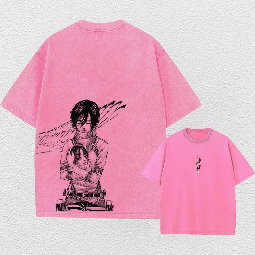 Цветная выстиранная футболка с принтом ретро Харадзюку топ с аниме атака титанов графикой нейтральная летняя хлопковая свободная