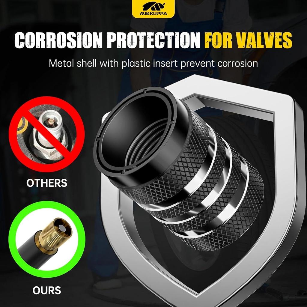 MIKKUPPA Tire Valve Caps - 5 Pack Tire Air Cap Metal with Plastic Liner Corrosion Resistant Leak-Proof Valve Stem Caps for Car, Motorbike, Trucks,