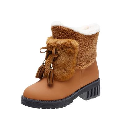 Водонепроницаемые Супер Теплые Женские Зимние Снежные Ботинки Плюшевый Мех Модные Женские Повседневные Ботинки на Плоской Подошве На Шнуровке Однотонные Женские Ботинки