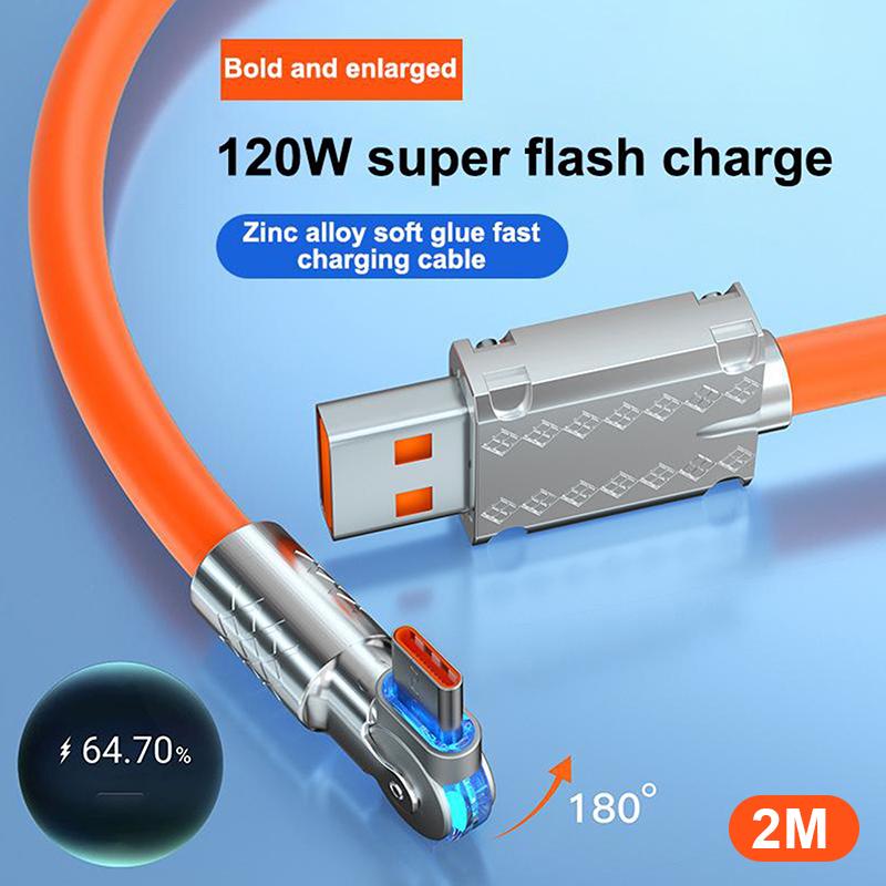 USB-кабель Type C 6A, быстрая зарядка 120 Вт, Г-образный 180 градусов для телефона, 1 м, 1,5 м, 2 м, для Poco, для игр