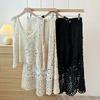 2025 New Skirt Suit Women Lace Knitting Hollow Out Sexy O-Neck Hollow Summer Style Tops Tees Loose Basic