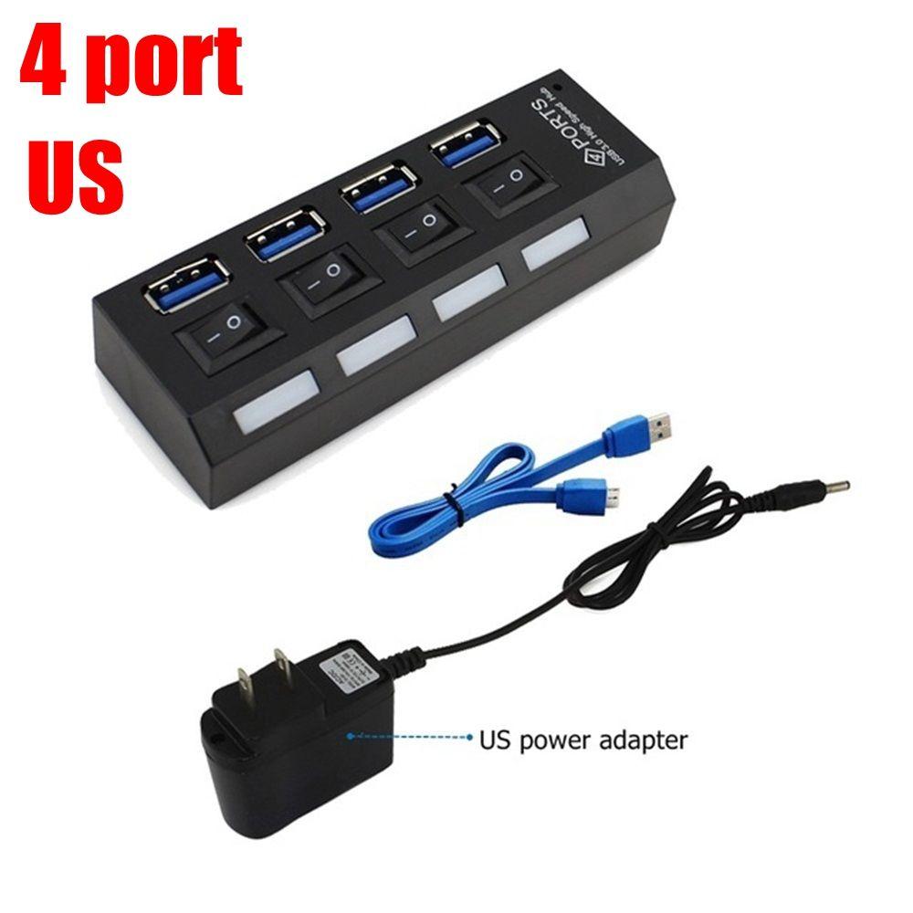 Plug Splitter Converter on/Off Switches 5Gbps High Speed 4/7 Port USB 3.0 Hub AC Power Adapter