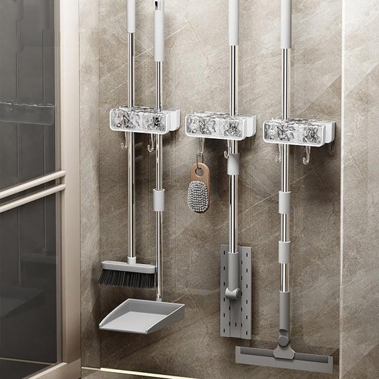 Держатель для швабры, двусторонний зажим для швабры, стойка для метлы без перфорации, компактный органайзер для ванной комнаты с крючком для дома