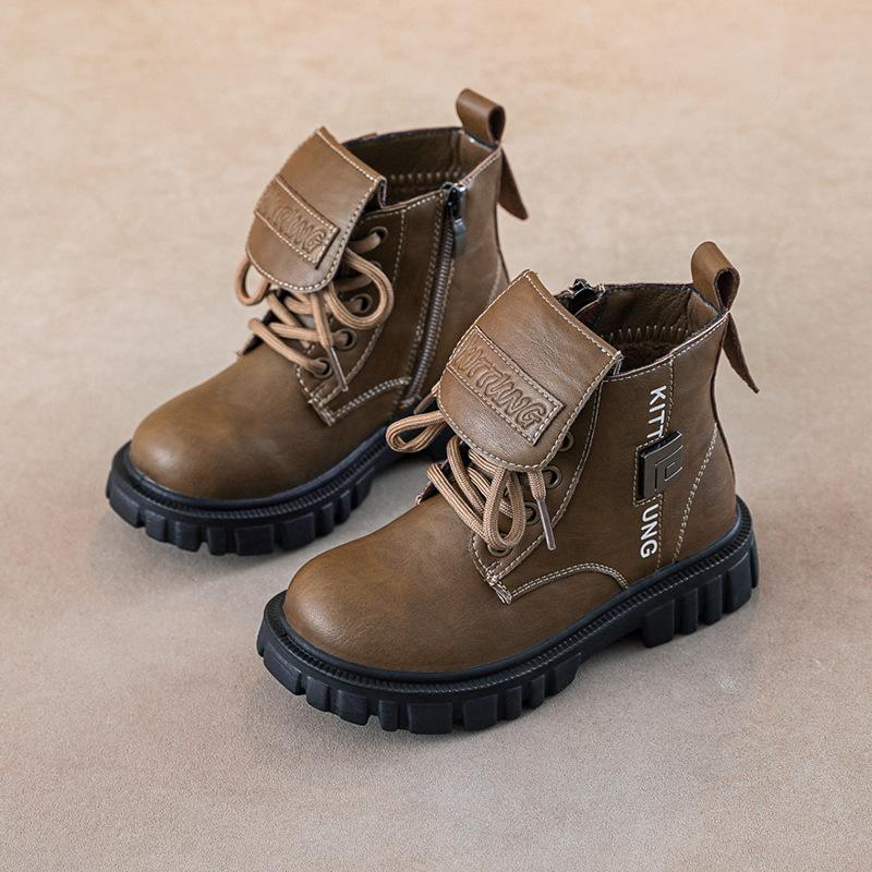 Осенне-зимние новые желтые ботинки для мальчиков. Модные универсальные детские короткие ботинки с мягкой подошвой. Теплые хлопковые ботинки.