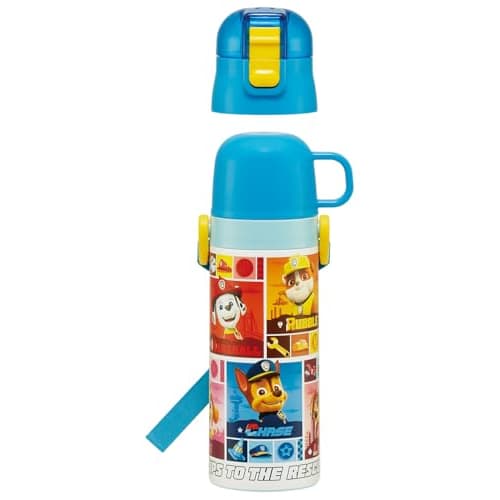 Skater Children's Water Bottle, 2-Way, 470ml (Direct Drinking) or 430ml (Cup Drinking), Paw Patrol Design, Size 25, Boys, Stainless Steel, Insulated,