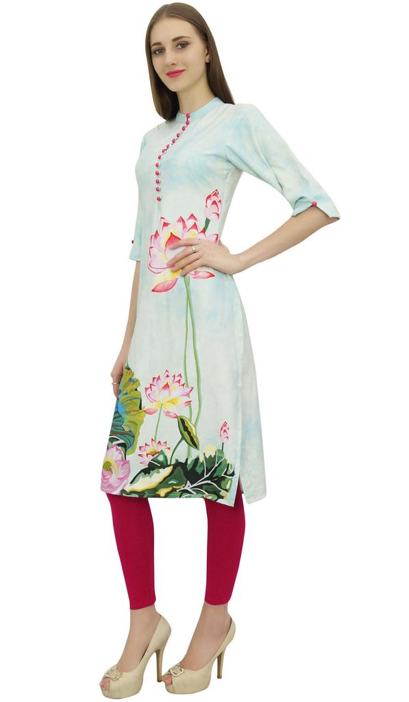 Bimba Женская повседневная куртка Kurta Kurti с цветочным принтом Moss Georgette и цифровым принтом