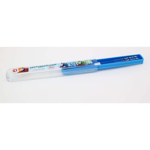 OSK Bento Box Set with Pull-Lid and Chopstick Holder, Thomas the Tank Engine Design, 16.5cm Chopsticks/Sliding Lid, Made in Japan, Dishwasher Safe, HS