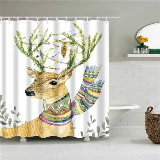 Cartoon Animals Deer Zebra Butterfly Pattern Bathroom Shower Curtains Fabric Waterproof Polyester Bath Curtains with 12 Hooks