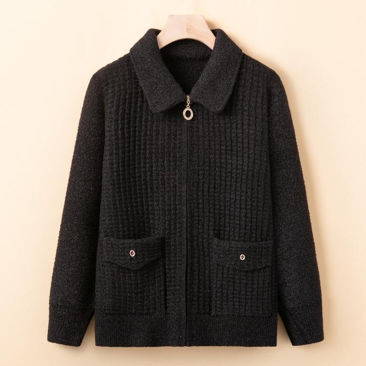 Мама среднего возраста одета в модный кардиган на молнии с лацканами, свитер-жакет для ранней весны, женский новый топ для весны и осени