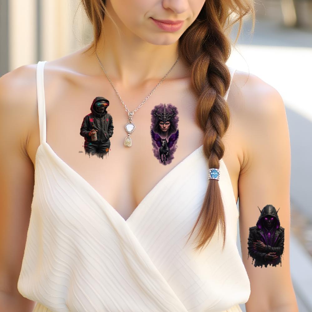 9 шт. Временные татуировки Реалистичные временные татуировки Демоническое существо Лицо пришельца Космический исследователь Для бедер плеч Взрослый