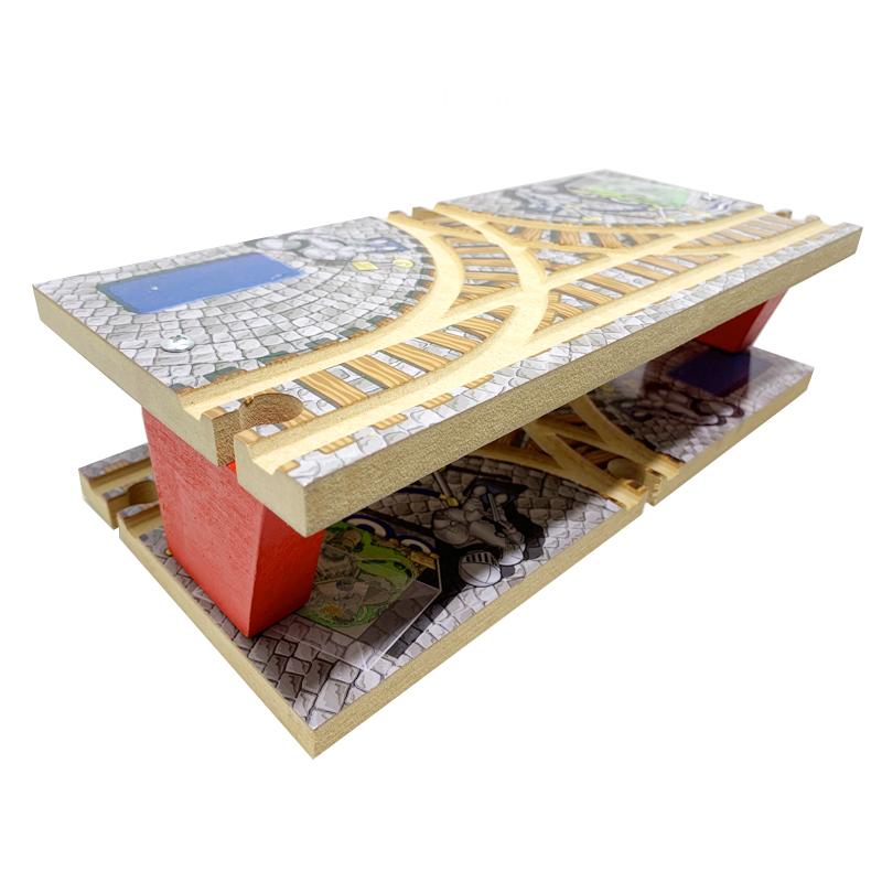 Wooden Train Track Blocks Bulk Accessories Transit Hub Double T-Rail Station Compatible with Solid Wood Train Track Boys Toys S2
