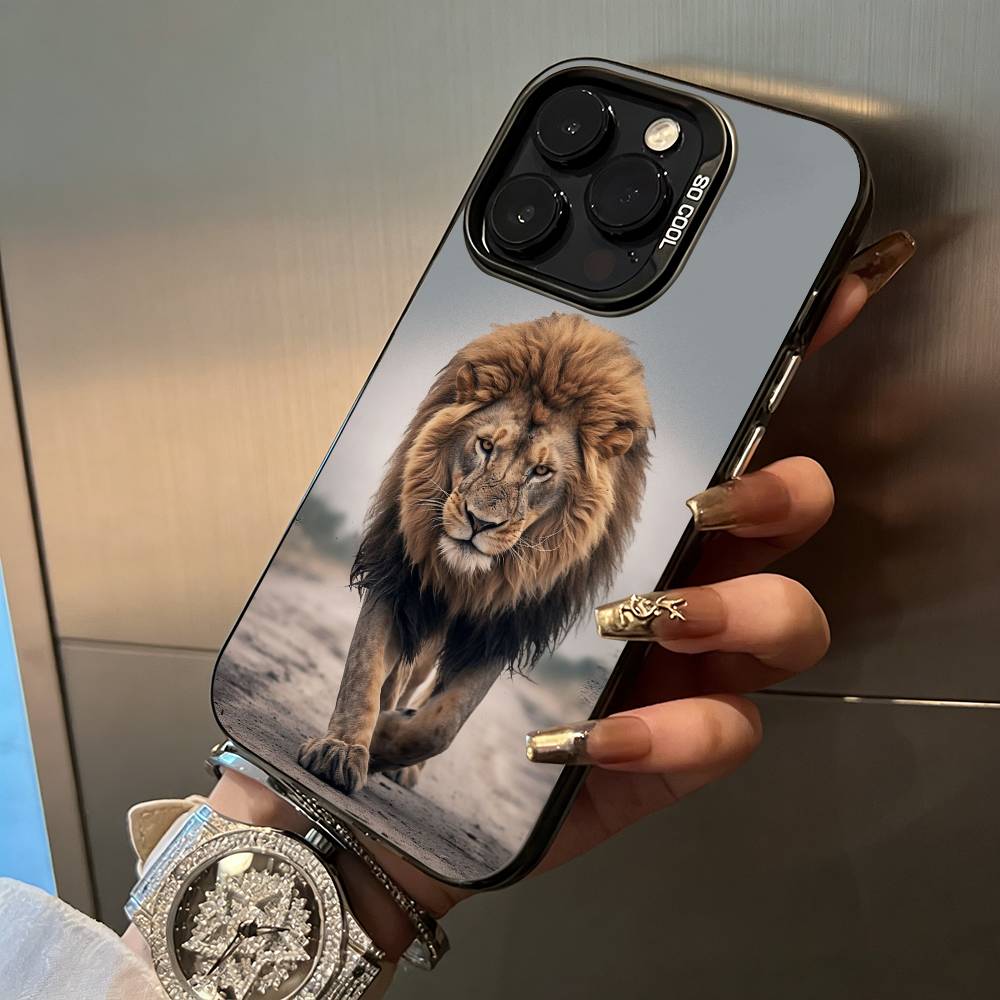 Чехол для телефона с рисунком льва для iPhone 17, 16, 15, 14, 13, 12, 11 Plus Pro Max Цветной серебристый чехол для телефона