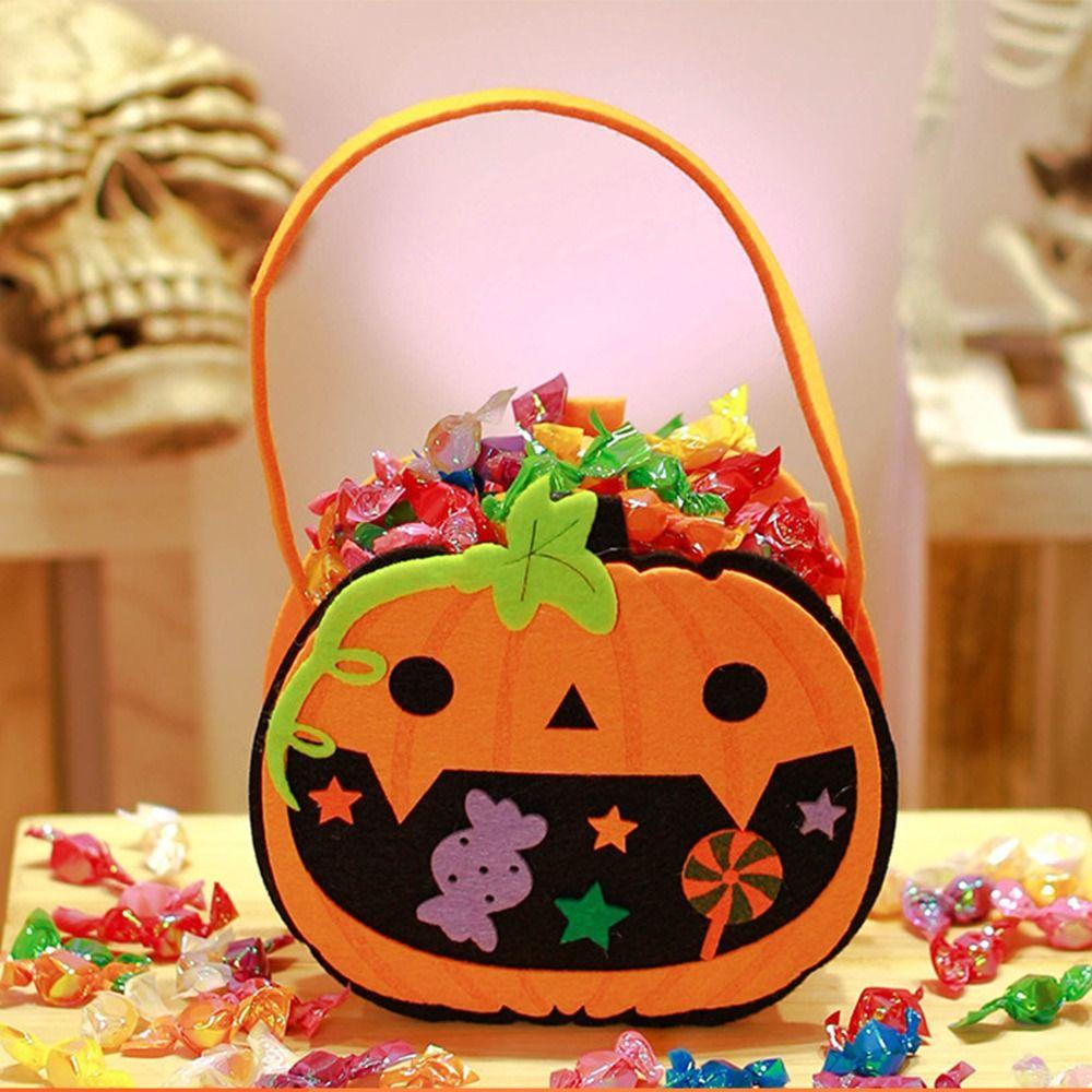 Trick or Treat Pumpkin Candy Bucket Non-woven Halloween Wool Felt Bag Funny   Party