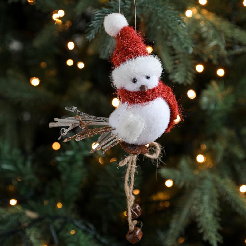 1Pcs Year Christmas Tree Hangings Faux Foam Bird Ornament Pendant Wool Felt Red Scarf Hat Birdie Navidad Decoration