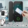 APP Smart Fingerprint Biometrics Number Code Card Password Lock Frameless Frame Glass Push Sliding Door for Home Office Black
