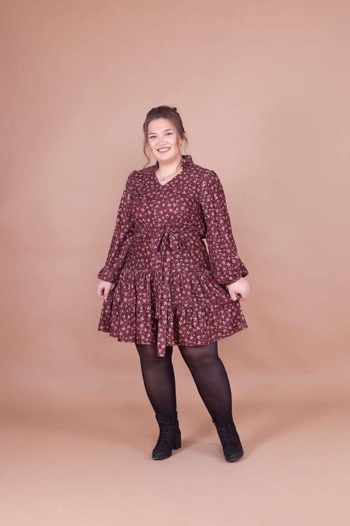 Женское платье большого размера Плюс размер Бордовое бархатное платье с цветочным узором и воротником