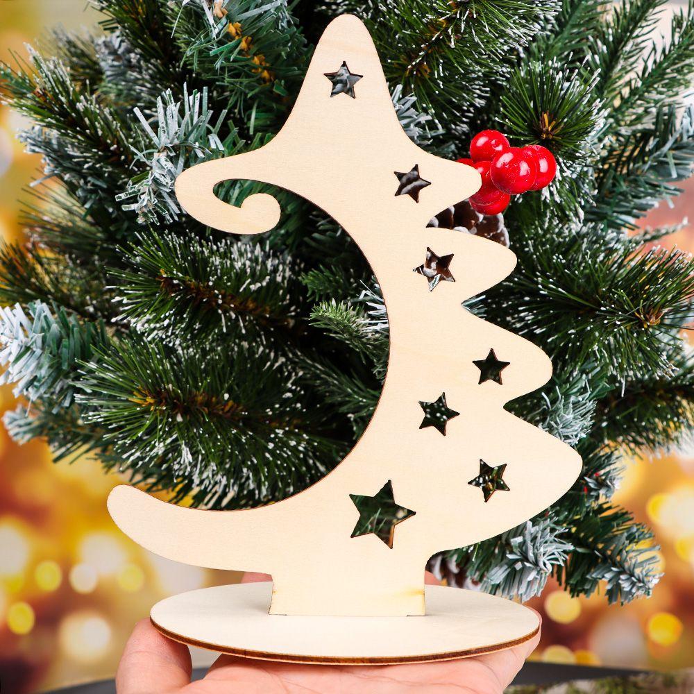 Home Decorations Star Xmas Tree Christmas Ornaments Christmas Tree Crafts with Stand Wood Slices
