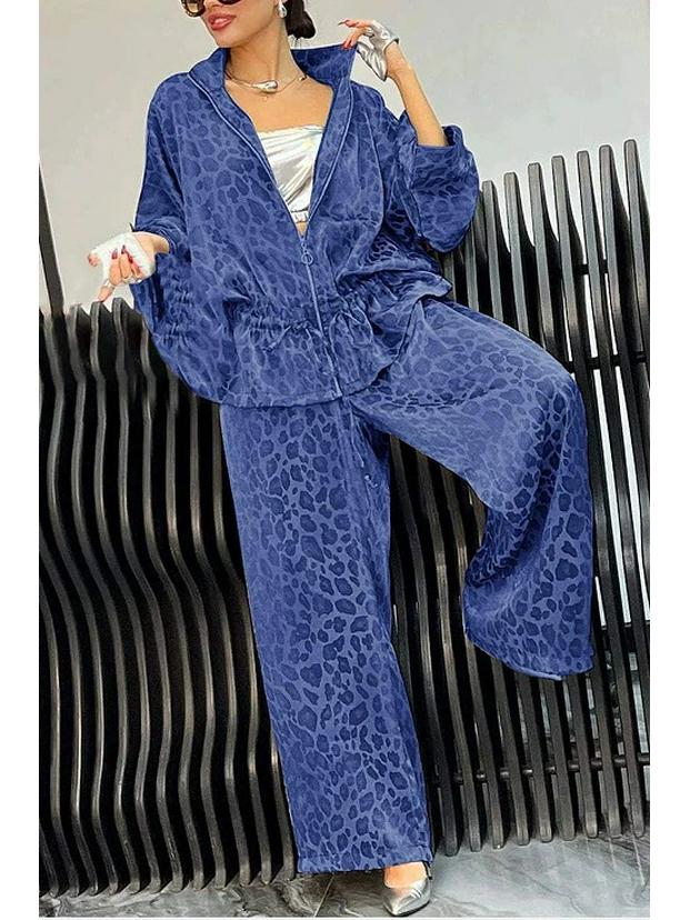 Женский повседневный комплект с леопардовым принтом, отложным воротником и кулиской на талии