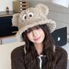 Мультяшная шляпа-панама из овечьего бархата для женщин, японская милая плюшевая шляпа с большими глазами, теплая и защищающая уши, милая шляпа-пуловер, для маленького лица
