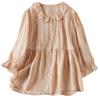 Летняя свободная однотонная хлопково-льняная рубашка с кукольным вырезом и рукавами 3/4, женская блузка