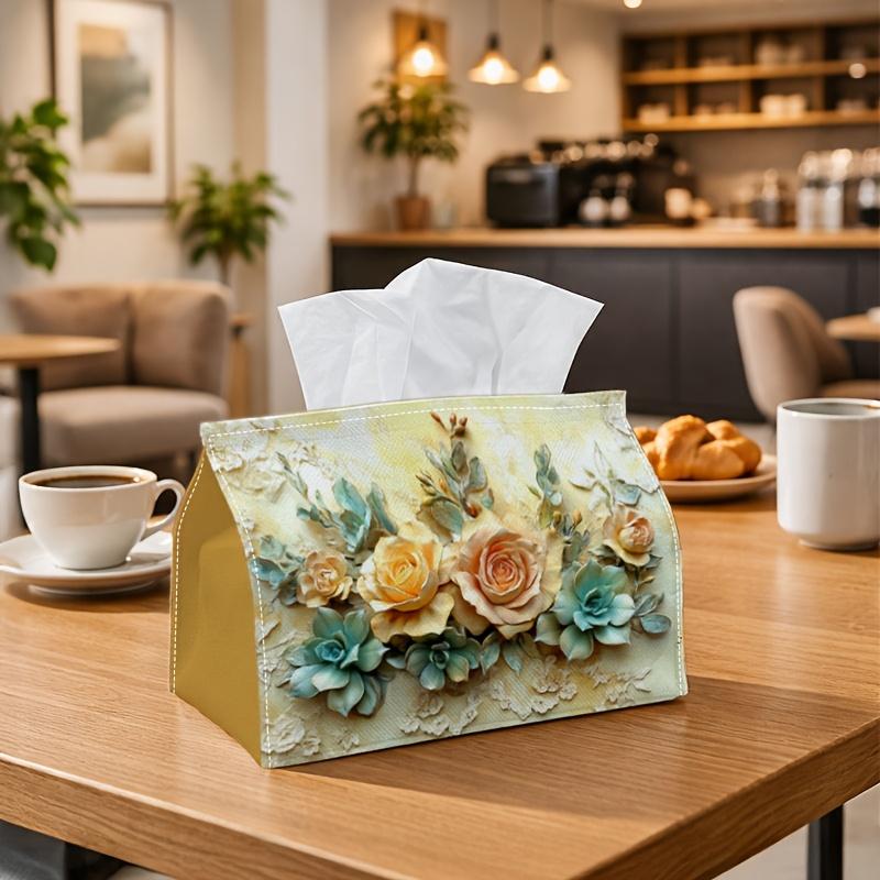 1pc Baroque Floral Relief Tissue Box Cover,Rose Succulent Carved Ornament High-Quality,Waterproof,Durable,Lightweight,Foldable Storage,Ideal for Livin