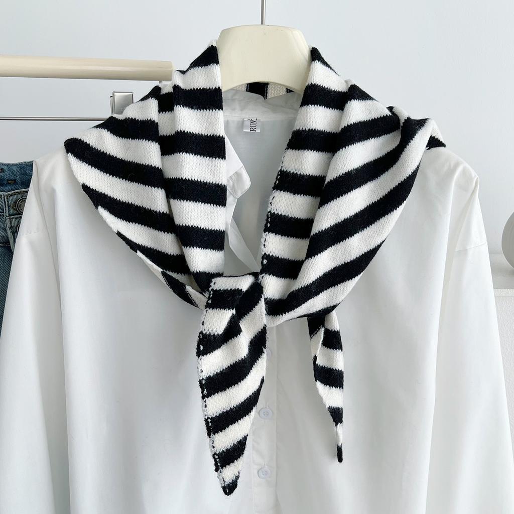 New Korean striped knitted triangle scarf women's versatile decorative scarf with neck protection shawl scarf